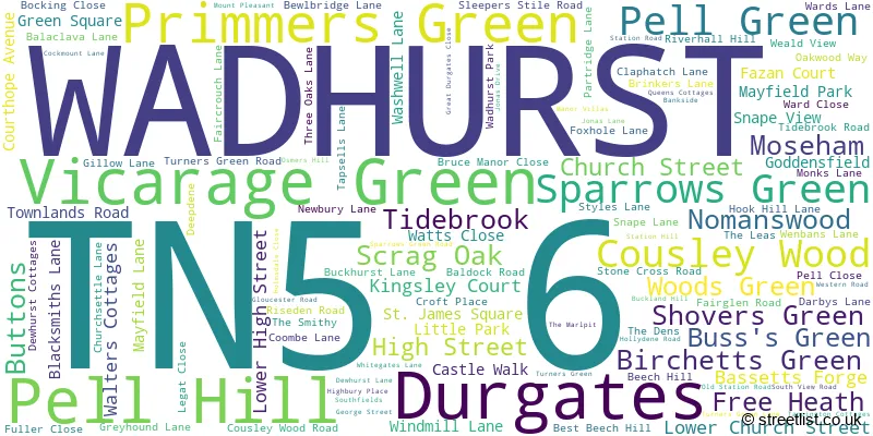 A word cloud for the TN5 6 postcode
